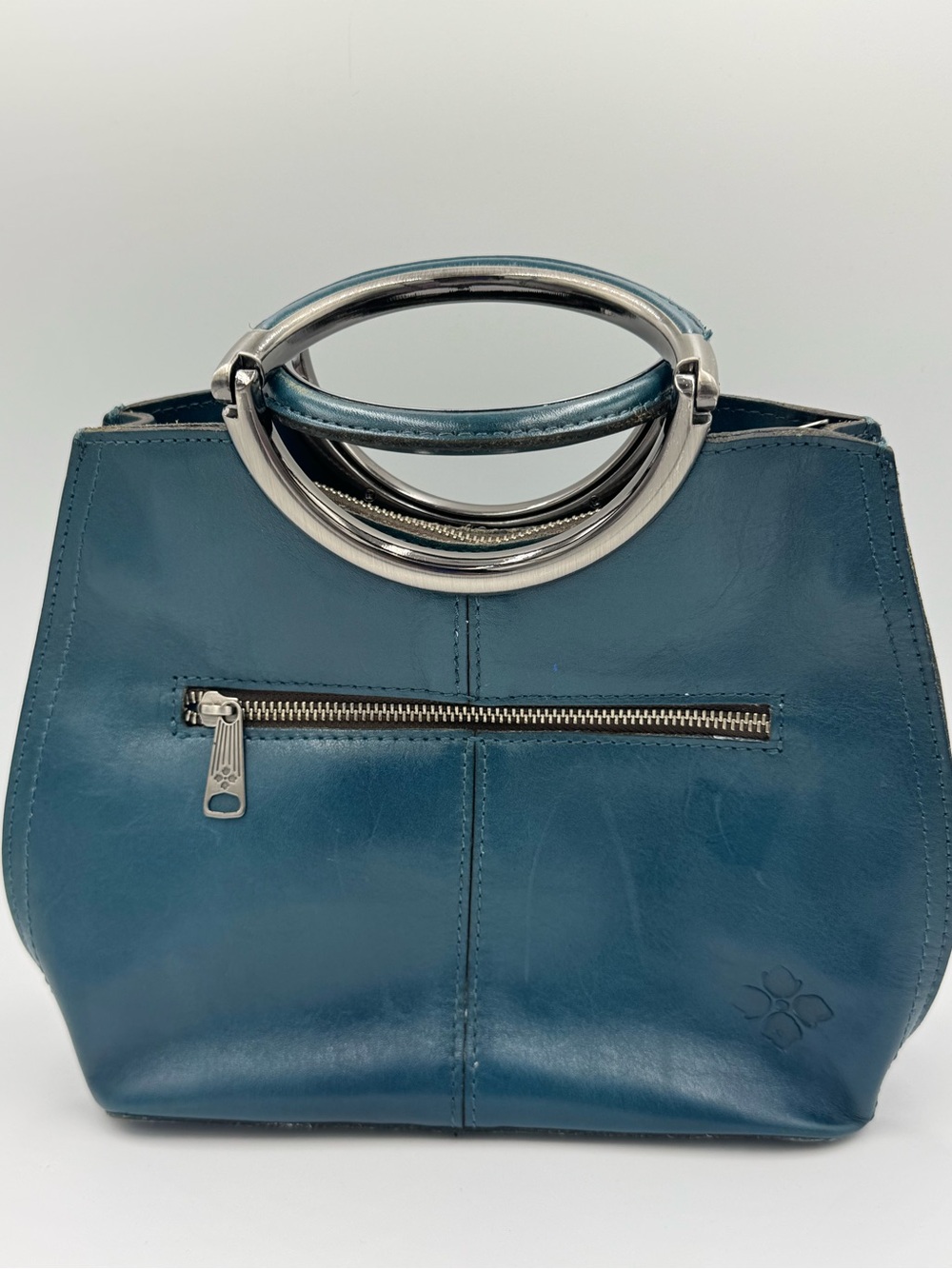 Patricia Nash Teal Floral Cutout Leather Top-Handle Satchel w/ Adjustable Strap - Picture 5 of 15